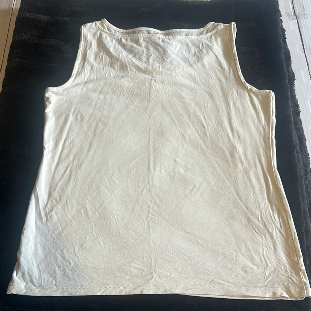 Talbots Women's Cream Tank Top with rounded decorative neck w different fabric - Picture 5 of 6